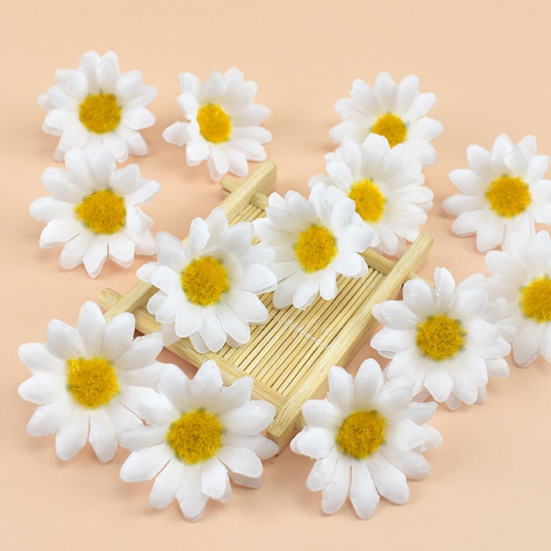 KnR Harmony Artificial Daisy Heads 100pcs Fake Daisy Petals White Gerbera Daisies Flowers Head for DIY Garland Craft Birthday Wedding Party Easter Bonnet Home Decoration - Image 4